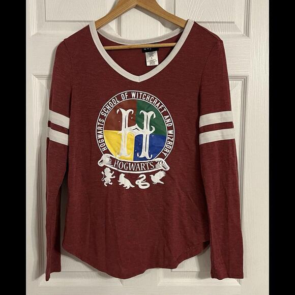 Tops - Harry Potter Women’s Long Sleeve Medium(7-8) Hogwats School Ringer Tee Vneck